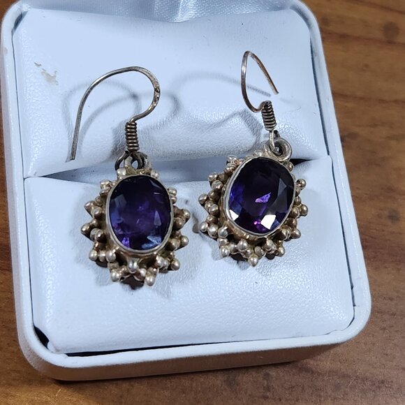 Vintage Womens Amethyst Earrings Set in 925 Sterling Silver - Picture 1 of 4